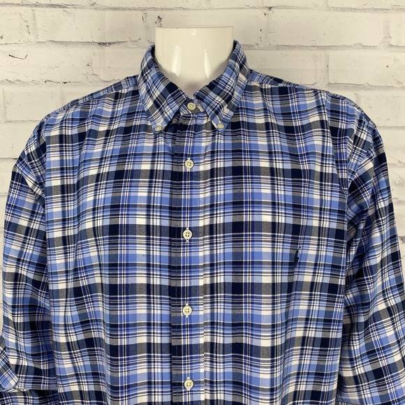 Ralph Lauren Other - Ralph Lauren‎ Shirt Men's 2XB Big Long Sleeve Button Down Blue Plaid Pony